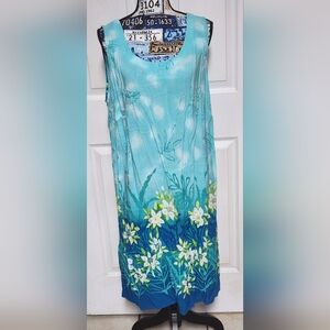 R&K Originals Vintage 90s Midi Blue Floral Cottagecore Coastals XL Dress